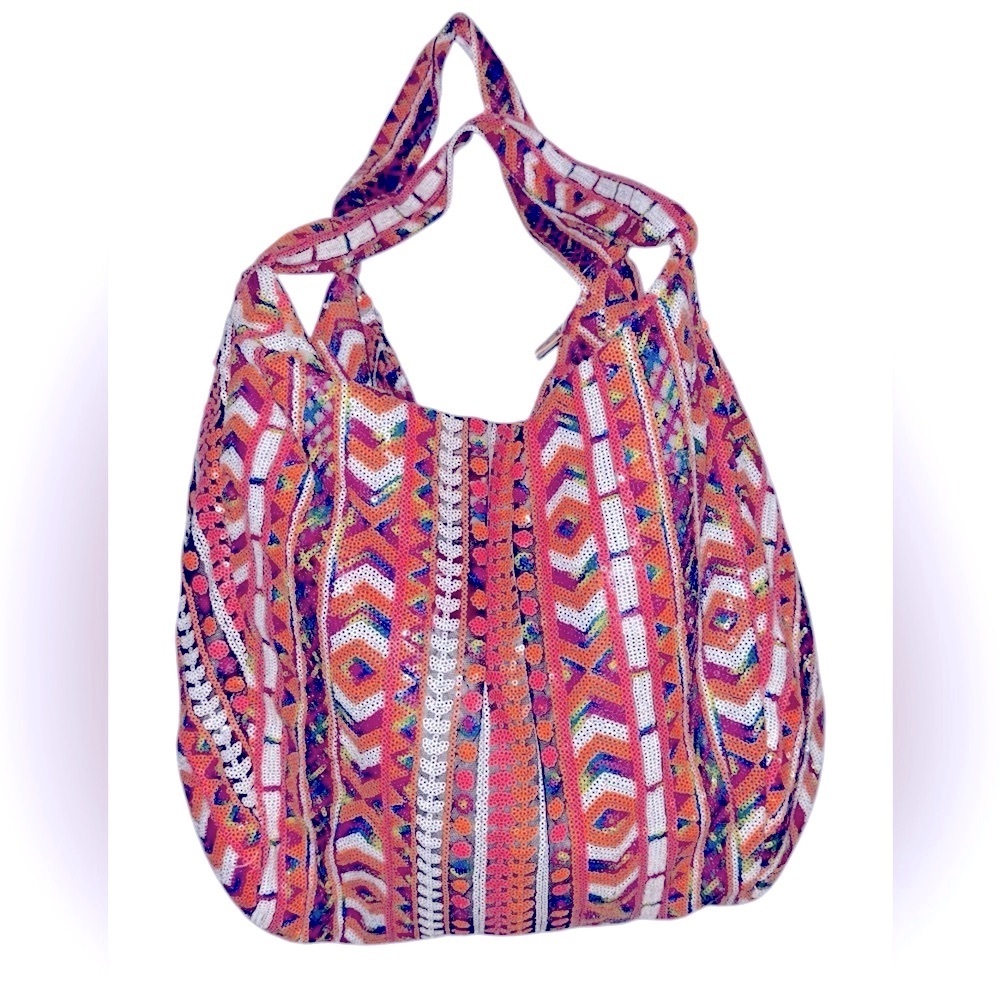 Melie Bianco Red and Pink Hobo Bag with Vibrant Design NWT